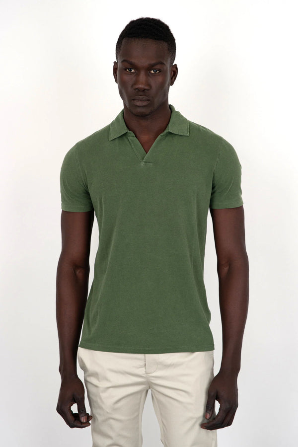 MAJESTIC FILATURES LINEN STRETCH POLO - GREEN