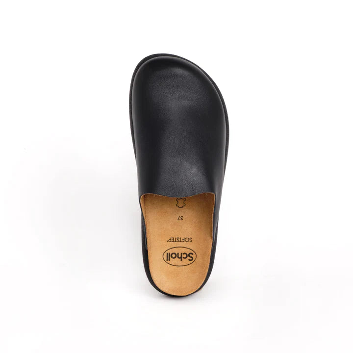 SCHOLL Ivy leather black clogs