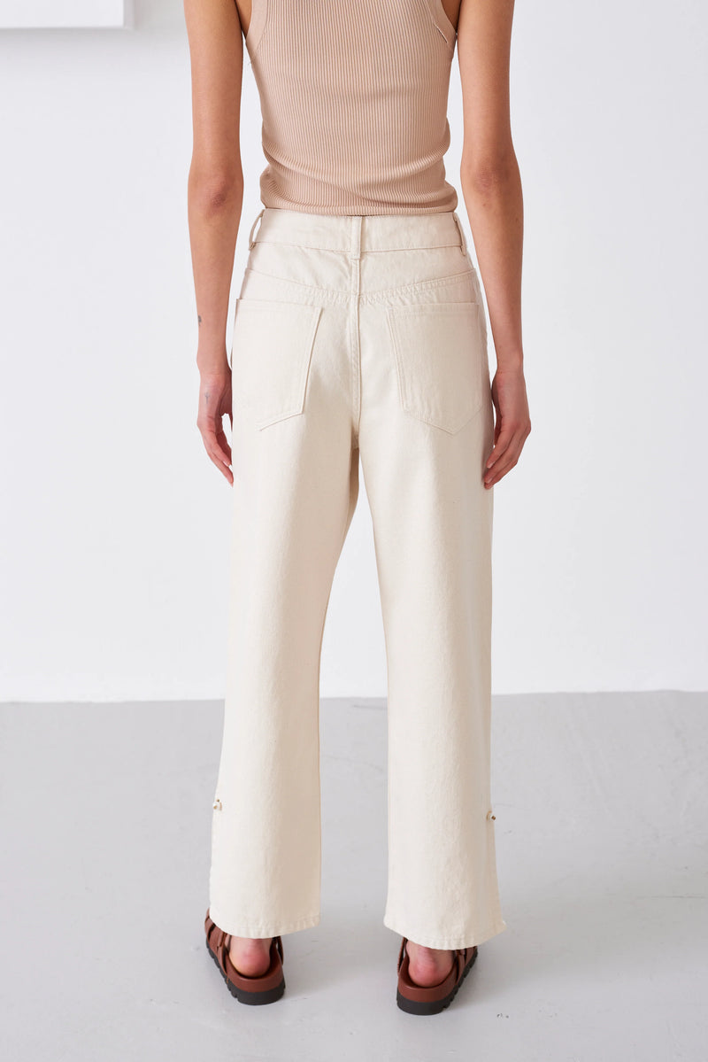 MOTHER OF PEARL STRAIGHT JEANS W. PEARL BARS