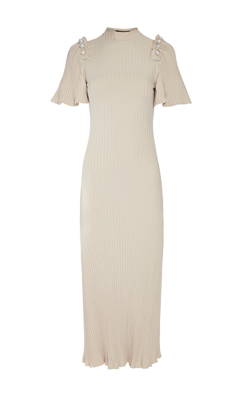 MOTHER OF PEARL RIBBED DRESS W. PEARL