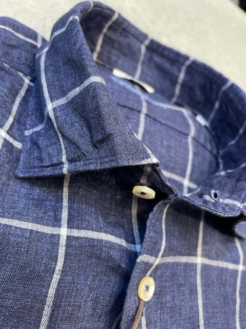STENSTRÖMS BLUE CHECKED LINEN FITTED BODY